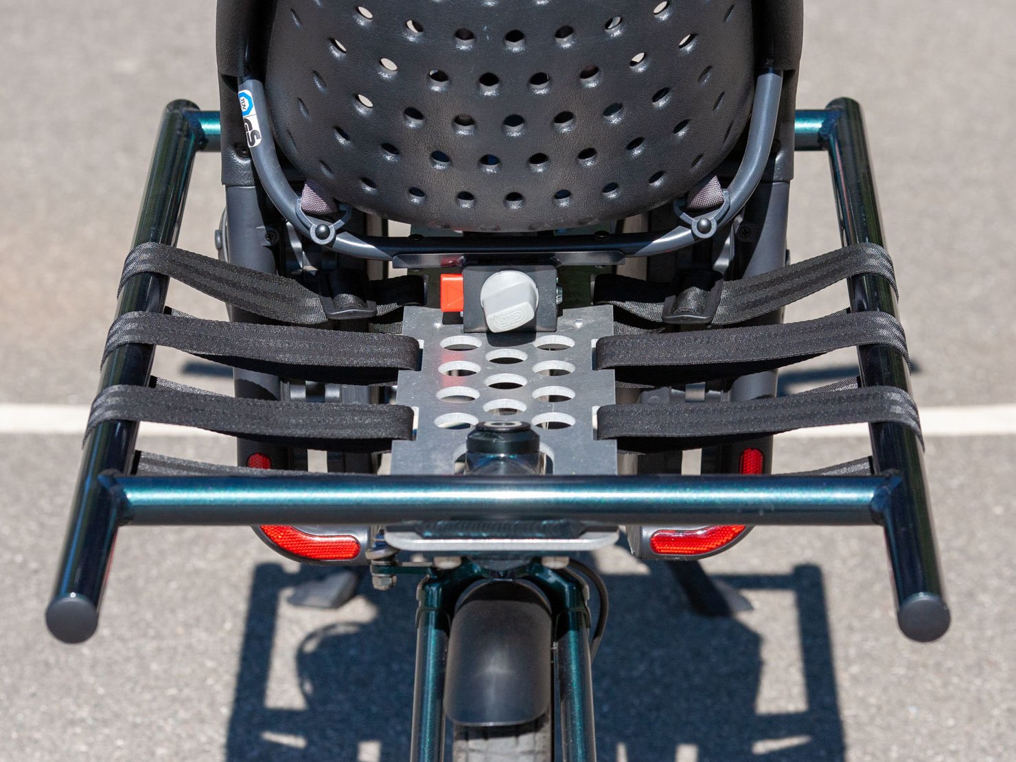 Close up of a child seat rack of an Omnium bike