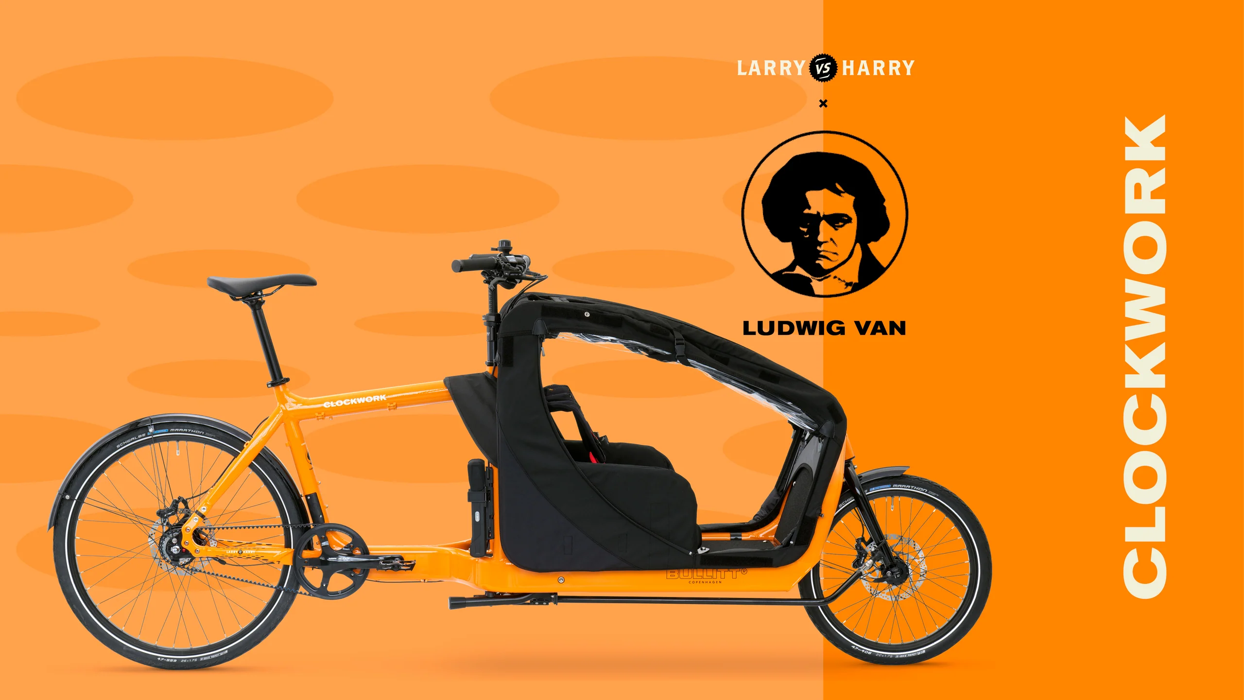 Showcase of the Clockwork colour (orange) of the Bullitt cargo bike