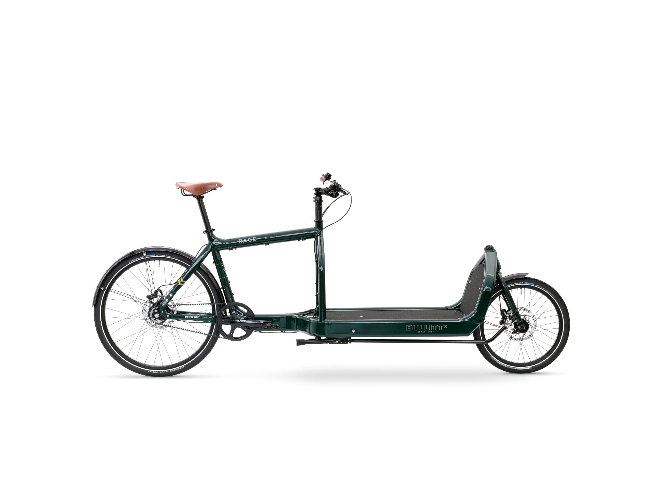 Side view of a Race (dark green) coloured Bullitt cargo bike