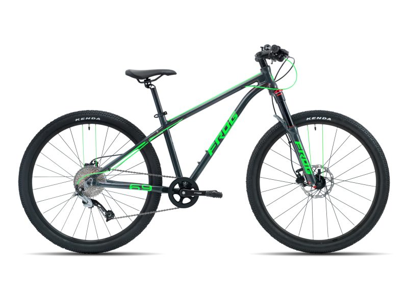 Neon Green Frog Mountain 69 bike from the side
