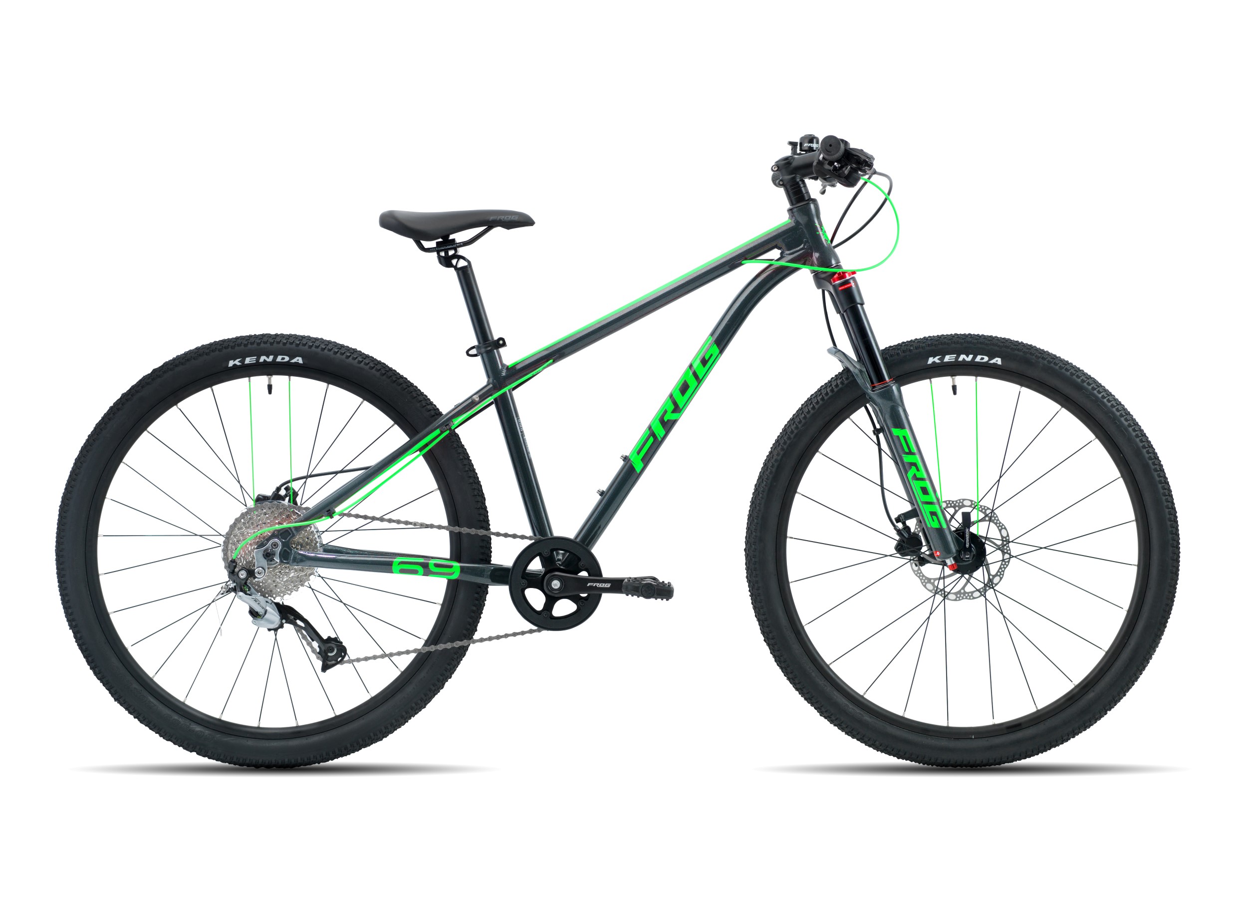 Neon Green Frog Mountain 69 bike from the side